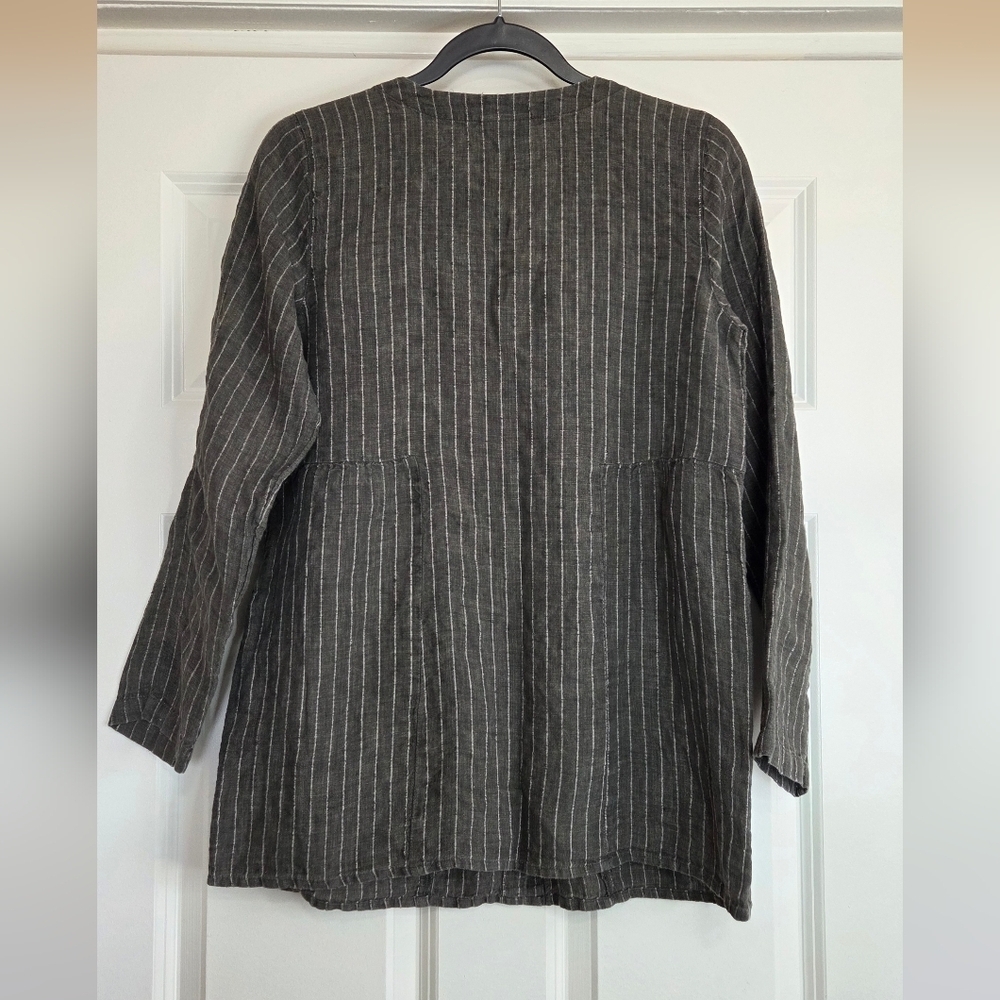 J. Jill 'PureJill' Olive Green & Cream Striped Linen Button Down Tunic - Size XS - Picture 3 of 8